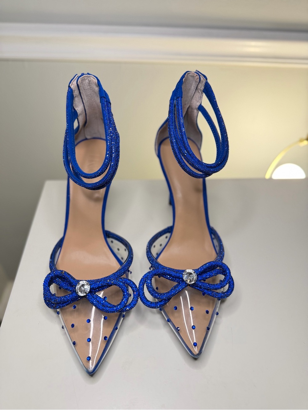 INC International Concepts Royal Blue Crystal Bow Pointed-Toe Ankle Strap Pumps